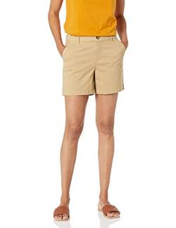 Amazon Essentials Damen Mittelhohe, schmal geschnittene, khakifarbene Shorts mit 13 cm Schrittlänge (erhältlich in gerader und kurviger Passform), Khakibraun, 46 von Amazon Essentials