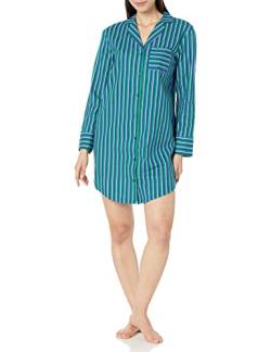 Amazon Essentials Damen Nachthemd aus gewebtem Flanell mit eingekerbtem Kragen (in Übergröße erhältlich), Blau Grün Vertikale Streifen, 3XL Große Größen von Amazon Essentials