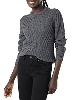 Amazon Essentials Damen Pullover mit Rundhalsausschnitt und Zopfmuster aus 100 % Baumwolle, Dunkelgrau Meliert, XXL von Amazon Essentials