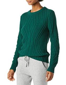 Amazon Essentials Damen Pullover mit Rundhalsausschnitt und Zopfmuster aus 100 % Baumwolle, Dunkelgrün, XL von Amazon Essentials