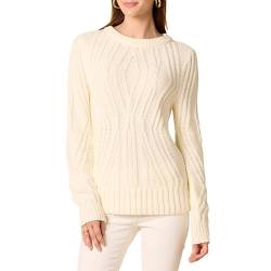 Amazon Essentials Damen Pullover mit Rundhalsausschnitt und Zopfmuster aus 100 % Baumwolle, Elfenbein, XL von Amazon Essentials