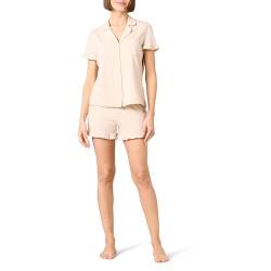 Amazon Essentials Damen Schlafanzug-Set aus Baumwoll-Modal mit Paspelierung (in Übergröße erhältlich), Beige, XL von Amazon Essentials