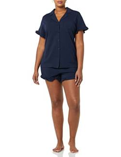 Amazon Essentials Damen Schlafanzug-Set aus Baumwoll-Modal mit Paspelierung (in Übergröße erhältlich), Marineblau, L von Amazon Essentials