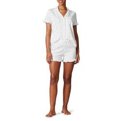 Amazon Essentials Damen Schlafanzug-Set aus Baumwoll-Modal mit Paspelierung (in Übergröße erhältlich), Weiß Punktemuster, XL von Amazon Essentials