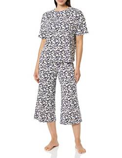 Amazon Essentials Damen Schlafanzug aus Strickjersey (in Übergröße erhältlich), Marineblau Silhouette mit Blumen, S von Amazon Essentials