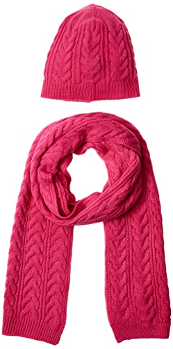 Amazon Essentials Damen Set mit Zopfstrickmütze und Schal, Intensive Rosa, Einheitsgröße von Amazon Essentials