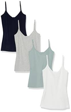 Amazon Essentials Damen Strick-Lagen-Camisole mit V-Ausschnitt in schmaler Passform (erhältlich in Übergrößen), 4er-Pack, Grau Meliert/Marineblau/Salbeigrün/Weiß, XS von Amazon Essentials