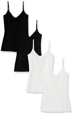 Amazon Essentials Damen Strick-Lagen-Camisole mit V-Ausschnitt in schmaler Passform (erhältlich in Übergrößen), 4er-Pack, Schwarz/Weiß, XS von Amazon Essentials