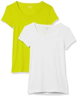 Amazon Essentials Damen T-Shirt mit Flügelärmeln und U-Ausschnitt in schmaler Passform, 2er-Pack, Weiß/Lindgrün, M von Amazon Essentials