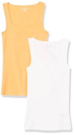 Amazon Essentials Damen Tanktop mit schmaler Passform und quadratischem Ausschnitt, 2er-Pack, Weiß/Melonenorange, XXL von Amazon Essentials