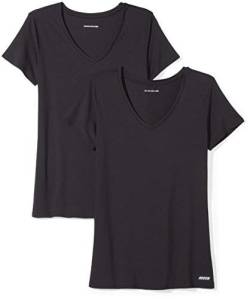 Amazon Essentials Damen Tech-Stretch-T-Shirt mit kurzen Ärmeln und V-Ausschnitt (erhältlich in Übergröße), 2er-Pack, Schwarz, XL von Amazon Essentials