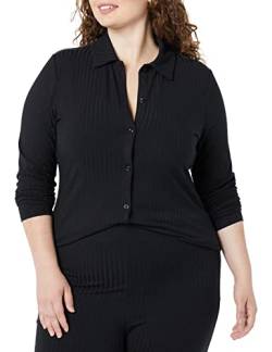 Amazon Essentials Damen Weitgerippter, langärmeliger Cardigan mit Knopf-Kragen (Früher Daily Ritual), Schwarz, XXL von Amazon Essentials