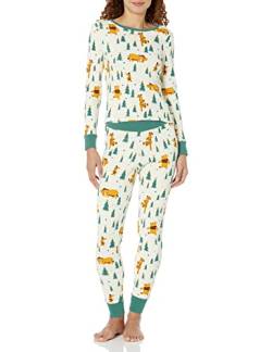 Amazon Essentials Disney | Marvel | Star Wars Damen Eng anliegende Baumwoll-Schlafanzüge, Pooh Holiday Forest - Womens Snug Fit, XXL von Amazon Essentials