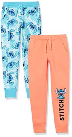 Amazon Essentials Disney | Marvel | Star Wars | Frozen | Princess Mädchen Jogginghose aus Fleece (zuvor Spotted Zebra), 2er-Pack, Blau Stitch/Orange, 3 Jahre von Amazon Essentials