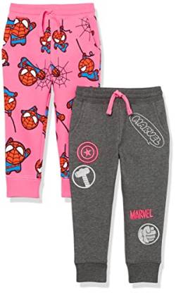 Amazon Essentials Disney | Marvel | Star Wars | Frozen | Princess Mädchen Jogginghose aus Fleece (zuvor Spotted Zebra), 2er-Pack, Rosa/Marvel Spider-Man, 2 Jahre von Amazon Essentials