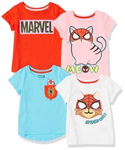 Amazon Essentials Disney | Marvel | Star Wars | Frozen | Princess Mädchen Kurzärmelige T-Shirts, 4er-Pack, Marvel Spider-Cat, 8 Jahre von Amazon Essentials