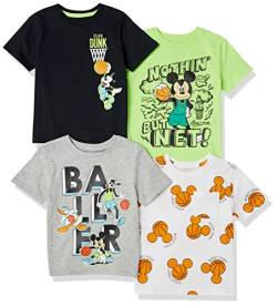 Amazon Essentials Disney | Marvel | Star Wars Jungen Kurzärmlige T-Shirts (zuvor Spotted Zebra), 4er-Pack, Mickey Basketball, 6-7 Jahre von Amazon Essentials