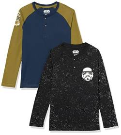 Amazon Essentials Disney | Marvel | Star Wars Jungen Langärmelige Henley-T-Shirts, 2er-Pack, Star Wars Icons, 6-7 Jahre von Amazon Essentials