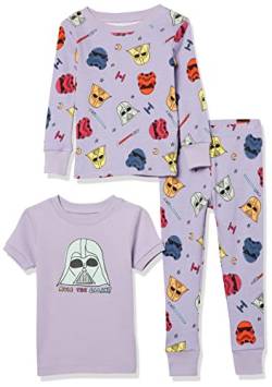 Amazon Essentials Disney | Marvel | Star Wars | Princess Baby Mädchen Eng anliegender Baumwoll-Schlafanzug, 3er-Pack, 3-teiliges Star Wars Purple Rule The Galaxy Set, 12 Monate von Amazon Essentials