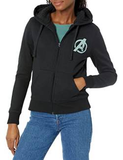 Amazon Essentials Disney | Marvel | Star Wars | Princess Damen Hoodies mit Sherpa-Fleece-Futter und durchgehendem Reißverschluss, Avengers Logo, XS von Amazon Essentials