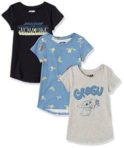 Amazon Essentials Disney | Marvel | Star Wars | Princess Mädchen Kurzärmelige Tunika-T-Shirts, 3er-Pack Star Wars Grogu and Friends, 10 Jahre von Amazon Essentials