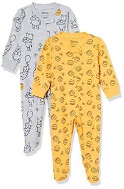 Amazon Essentials Disney | Marvel | Star Wars Unisex Baby Baumwoll-Strampler mit Fuß-Auslauffarben, 2er-Pack, Winnie The Pooh Oh Bother, 0 Monate von Amazon Essentials