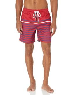 Amazon Essentials Herren Badehose, Schnell Trocknend, 18 cm, Rot Streifen, L von Amazon Essentials