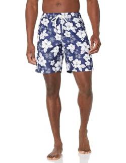 Amazon Essentials Herren Badehose, Schnell Trocknend, 23 cm, Marineblau Hibiskusblume, L von Amazon Essentials