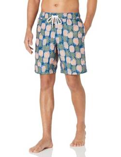 Amazon Essentials Herren Badehose, Schnell Trocknend, 23 cm, Marineblau Pfirsich Ananasaufdruck, XL von Amazon Essentials