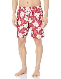 Amazon Essentials Herren Badehose, Schnell Trocknend, 23 cm, Rot Hibiskusblume, S von Amazon Essentials