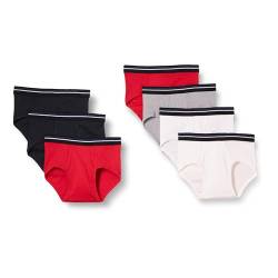 Amazon Essentials Herren Baumwoll-Slip ohne Etikett, 7er-Pack, Grau/Rot/Weiß, L von Amazon Essentials