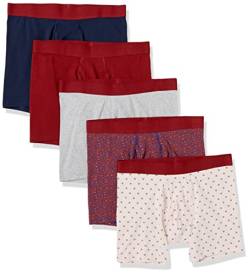 Amazon Essentials Herren Boxershorts aus Baumwolljersey (erhältlich in Big & Tall), 5er-Pack, Dunkelrot/Muster Mix, 3XL Große Größen von Amazon Essentials