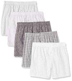 Amazon Essentials Herren Boxershorts aus gewebter Baumwolle (erhältlich in Big & Tall), 5er-Pack, Arrow Geo/Grellweiß/Karomuster/Olivgrün Streublumen/Weiß, 5XL Große Größen von Amazon Essentials