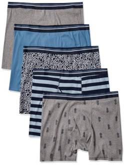 Amazon Essentials Herren Boxershorts ohne Etikett, 5er-Pack, Ananas/Blumenaufdruck/Streifen, XL von Amazon Essentials