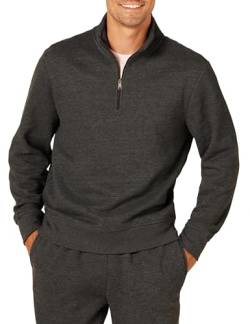 Amazon Essentials Herren Fleece-Sweatshirt mit Langen Ärmeln und Viertel-Reißverschluss, Dunkelgrau Meliert, M von Amazon Essentials