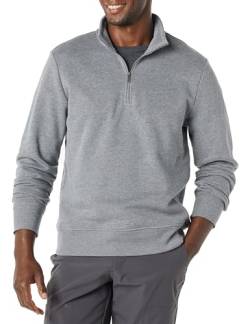 Amazon Essentials Herren Fleece-Sweatshirt mit Langen Ärmeln und Viertel-Reißverschluss, Mittelgrau Meliert, L von Amazon Essentials