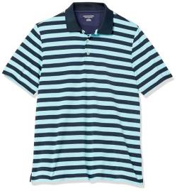 Amazon Essentials Herren Golf-Polo-Shirt, Schnell Trocknend, Normale Passform-Auslauffarben, Aquablau Marineblau Streifen, XXL von Amazon Essentials