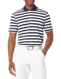 Amazon Essentials Herren Golf-Polo-Shirt, Schnell Trocknend, Normale Passform-Auslauffarben, Marineblau Weiß Platzierter Streifen, S von Amazon Essentials