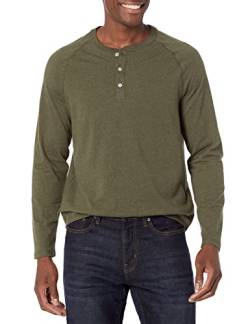 Amazon Essentials Herren Henley-Shirt mit langen Ärmeln und normaler Passform (erhältlich in Big & Tall), Olivenheide, XXL Große Größen Tall von Amazon Essentials