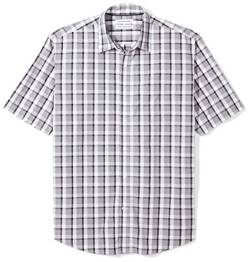 Amazon Essentials Herren Kurzärmeliges Hemd aus Popeline, Normale Passform, Schwarz Grau Karo, XS von Amazon Essentials