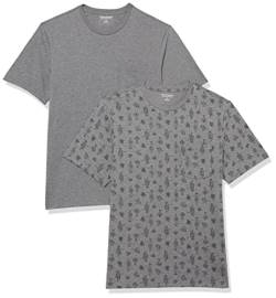 Amazon Essentials Herren Kurzärmeliges T-Shirt mit Rollkragen und Tasche, Schmale Passform, 2er-Pack, Grau Meliert Kaktus, M von Amazon Essentials