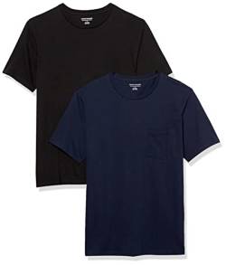 Amazon Essentials Herren Kurzärmeliges T-Shirt mit Rollkragen und Tasche, Schmale Passform, 2er-Pack, Schwarz/Marineblau, XS von Amazon Essentials