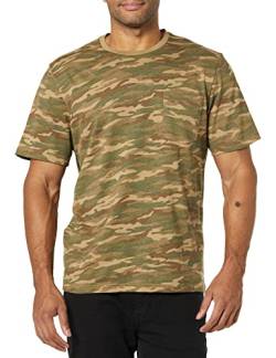 Amazon Essentials Herren Kurzärmeliges T-Shirt mit Rollkragen und Tasche, Schmale Passform, 2er-Pack, Schwarz/Military Muster, XS von Amazon Essentials