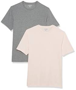 Amazon Essentials Herren Kurzärmeliges T-Shirt mit Rundhalsausschnitt, Schmale Passform, 2er-Pack, Blassrosa/Grau Meliert, S von Amazon Essentials