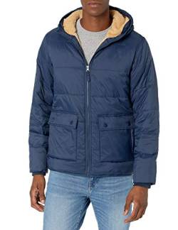 Amazon Essentials Herren Langärmelige, Wasserabweisende Pufferjacke mit Sherpa-Futter, Marineblau, XS von Amazon Essentials