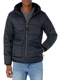 Amazon Essentials Herren Langärmelige, Wasserabweisende Pufferjacke mit Sherpa-Futter, Schwarz, L von Amazon Essentials