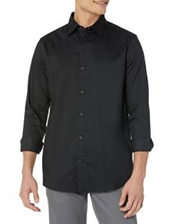 Amazon Essentials Herren Langärmliges Stretch-Oberhemd mit normaler Passform, Schwarz, XL von Amazon Essentials