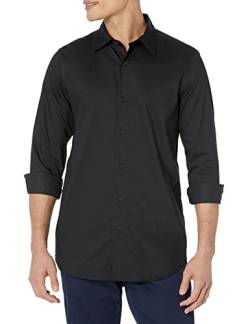Amazon Essentials Herren Langärmliges Stretch-Oberhemd mit schmaler Passform, Schwarz, XL von Amazon Essentials