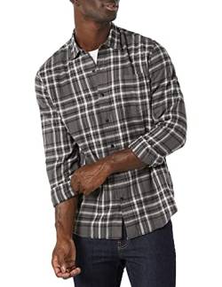 Amazon Essentials Herren Langarmhemd aus Flanell (in Übergröße erhältlich), Grau Karo, XL von Amazon Essentials