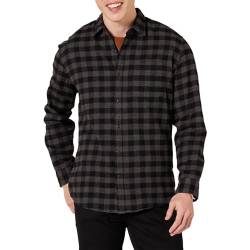 Amazon Essentials Herren Langarmhemd aus Flanell (in Übergröße erhältlich), Kohlegrau Buffalokaros, XL von Amazon Essentials